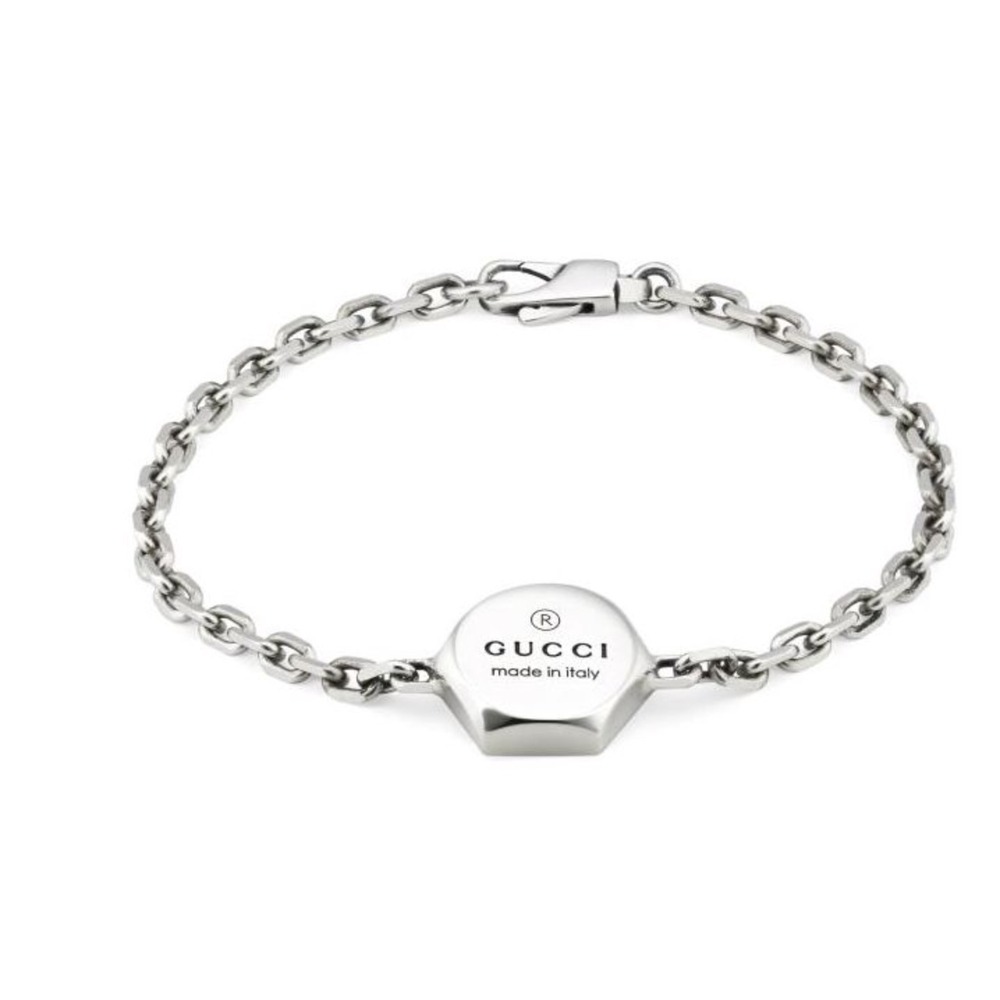Gucci Trademark Thin Sterling Silver Link Bracelet, 779169, Size 18